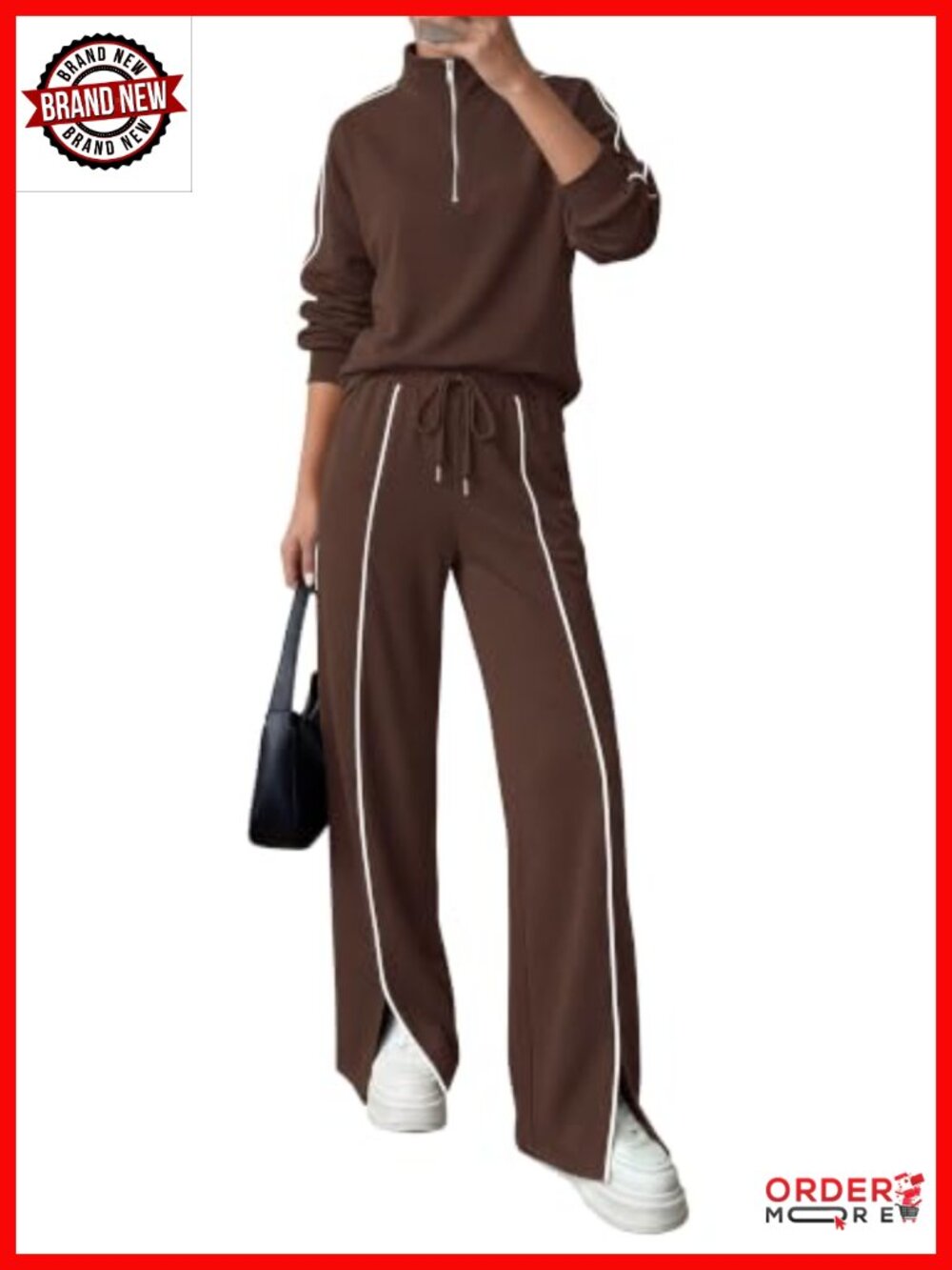 2 Piece Lounge Set Long Sleeve Zip Up Sweatshirt Wide Leg Pants Set